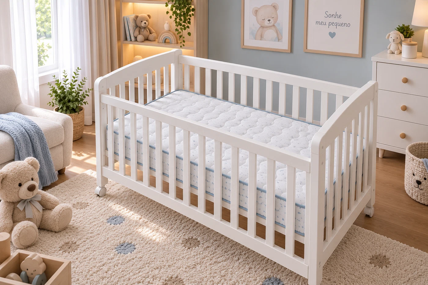 Lusocolchão Baby em berço num quarto de bebé